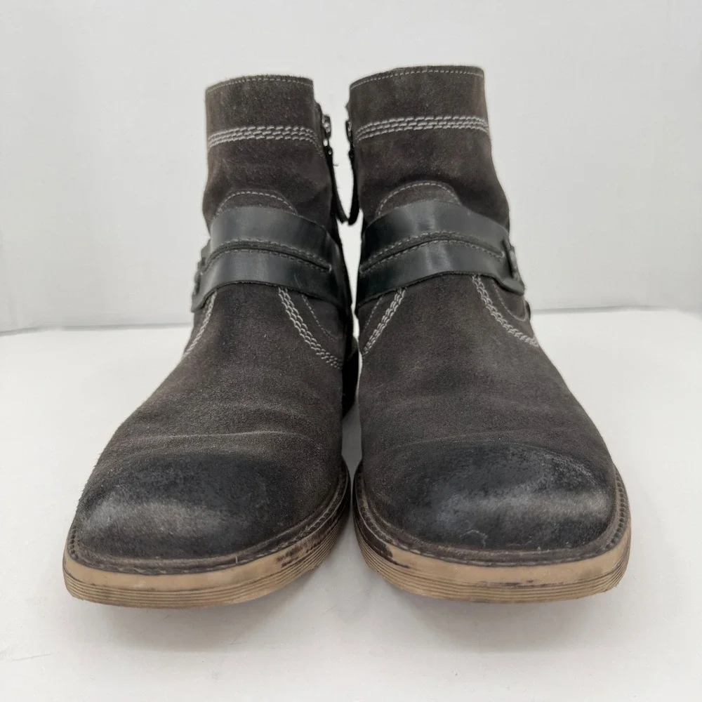 ROAN Humboldt II Harness Ankle Boots Mens 8 Brown Suede Distressed Biker Zipper